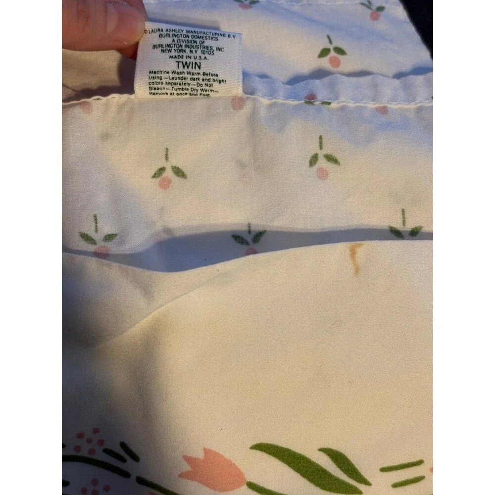 Laura Ashley vintage Y2K floral twin flat sheet tulips USA made cottagecore